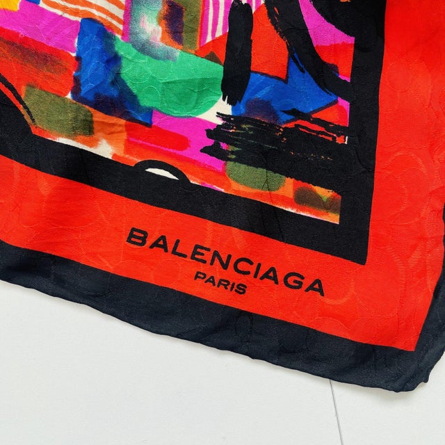 Balenciaga Red Printed 100% Silk Scarf | Chairish