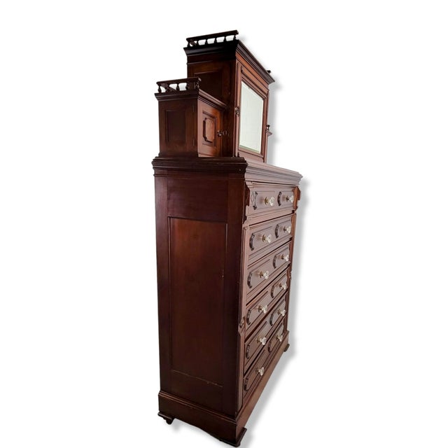 Mid 19th Century Kimbel & Cabus Gothic Revival Walnut Tall Chest With Mirror 84" For Sale - Image 5 of 18