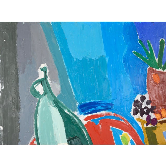 Late 20th Century Colorful Modernist Still Life With Jug and Plant by Ellis Hopkins For Sale - Image 5 of 6