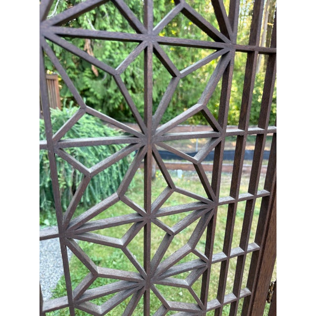 Vintage Japanese Mid-Century Modern Teak Shoji Six-Panel Folding Room Divider | Kumiko | 1960 For Sale - Image 11 of 12