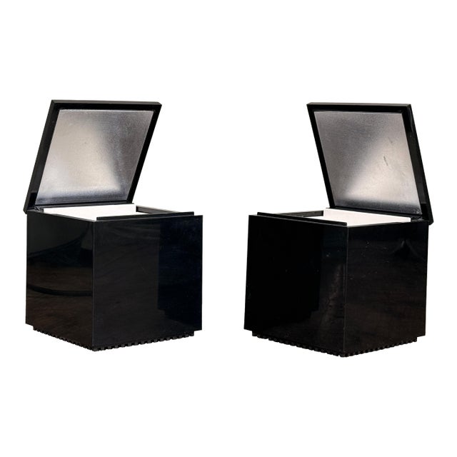 c.1970's Italian Mid Century Modern Cini & Nils Cuboluce Black Acrylic Table Lamps - A Pair For Sale