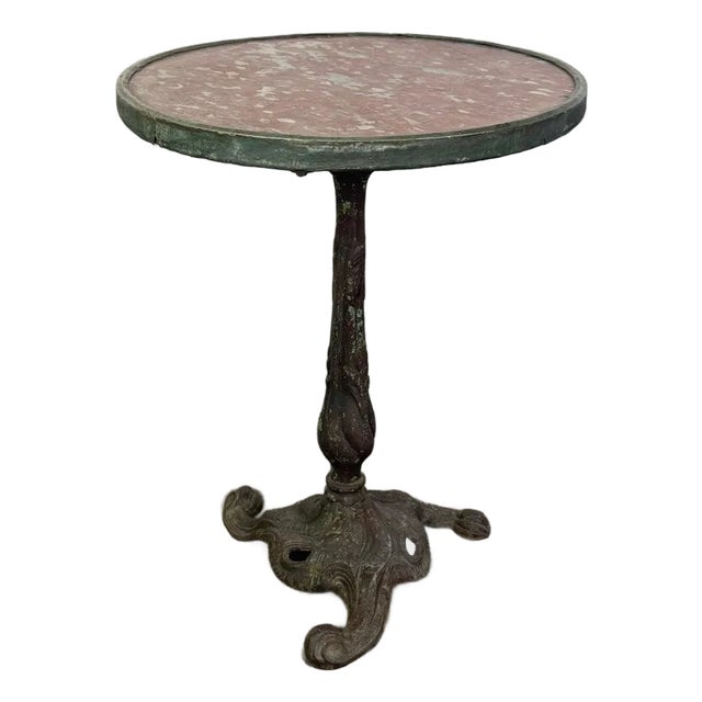 Antique French Bistro Table With Rosso Verona Marble Top For Sale