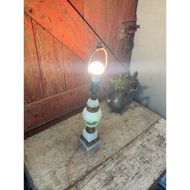 Vintage Italian Marble & Alabaster Urn Lamp 13" Elegant Design With Brass Accents For Sale - Image 16 of 18