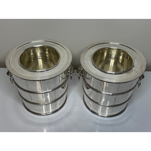 Pair of 1990s Regency Style Lion Barrel Champagne Wine Ice Coolers With Top Hat Liners For Sale - Image 9 of 11