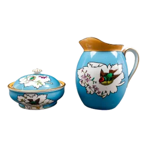 Minton England Antique Birds Turquoise Porcelain Soap Dish & Pitcher Set - 2 Pieces