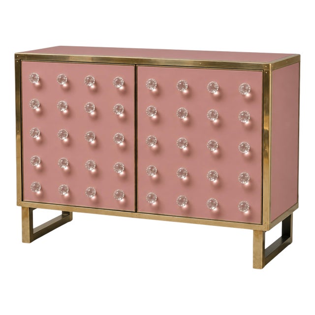 Dusty Rose Dry Bar Cabinet with Clear Murano Spheres and Brass from Justfurnituress SRL For Sale