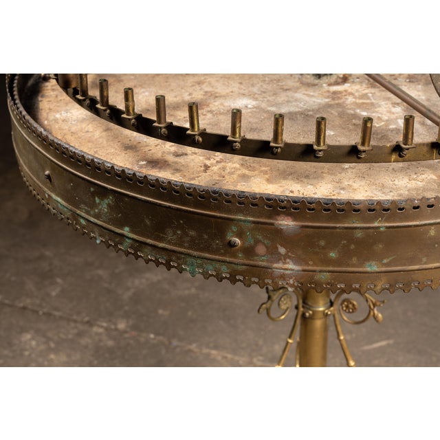 Metal Antique Multi-Tier Brass Candelabrum Table on Ornate Stand For Sale - Image 7 of 12