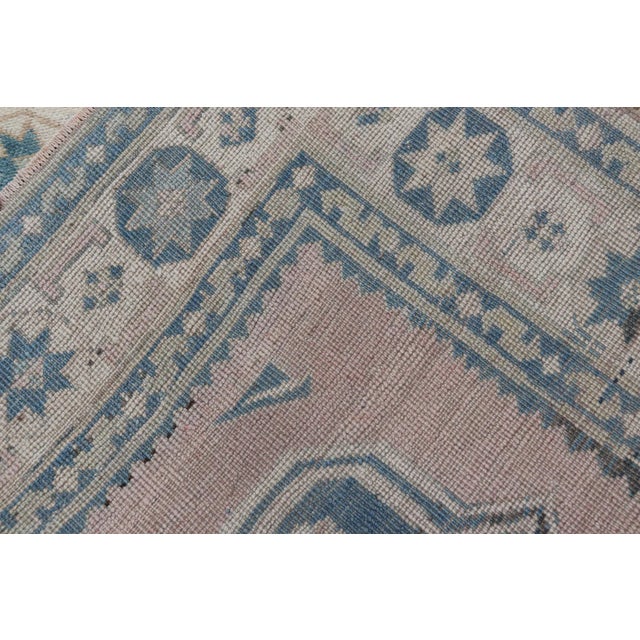 Vintage Turkish Oushak Rug With Soft Beige and Blue Medallion Patterns 4'9 X 7'6 For Sale - Image 10 of 10