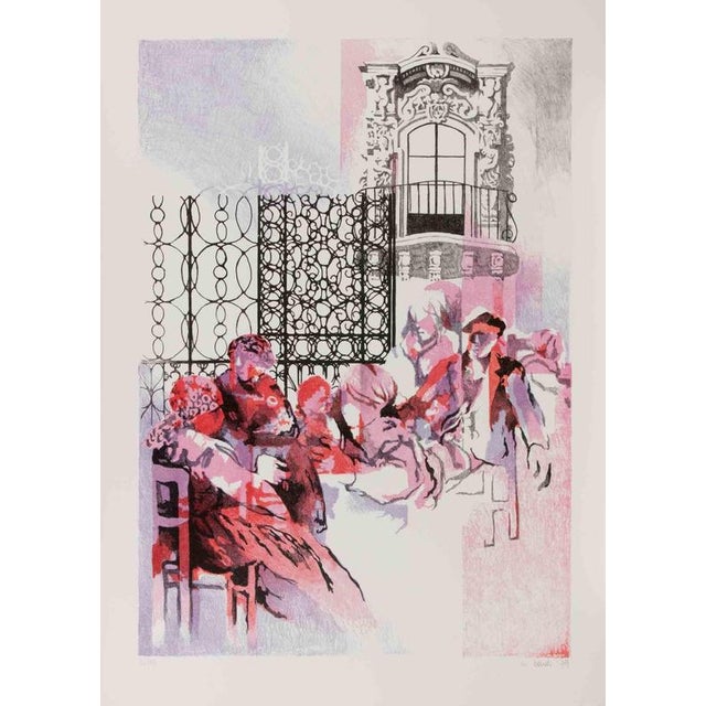Lithograph on paper realized by Mario Bardi in 1979. Hand signed and numbered in pencil. Edition of 99. Very good...