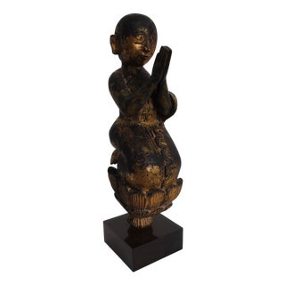 Gold-Lacquered Wooden Statuette of Worshiper in Prayer, Burma, 1920s For Sale