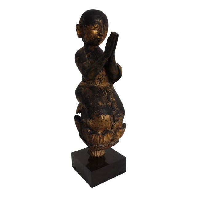 Gold-Lacquered Wooden Statuette of Worshiper in Prayer, Burma, 1920s For Sale