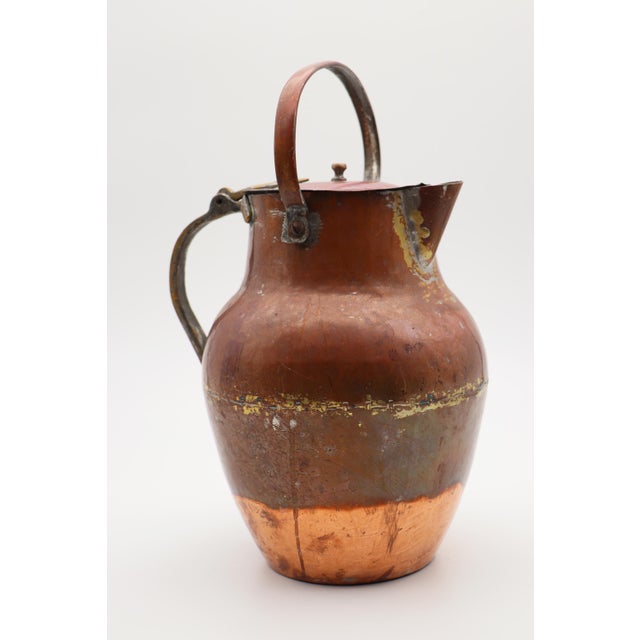 19th Century 19th Century French Hammered Brass Copper Milk Jug, Pitcher With a Fleur De Lis at the Top of the Handle For Sale - Image 5 of 12