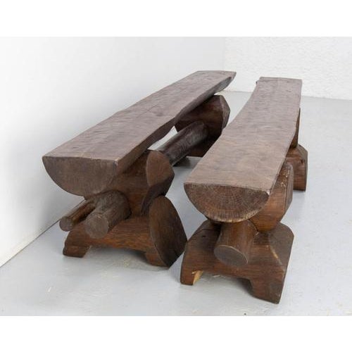 Set of Vintage French Farmhouse Benches in Pine, 1960 For Sale - Image 3 of 16