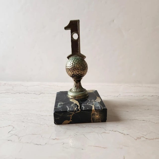 1962 Golf Trophy on Black Marbled Stone Base Hole in One For Sale - Image 9 of 14