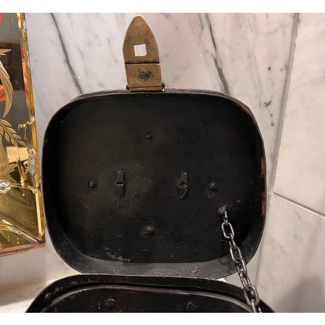 Antique Metal Box With Brass Accents For Sale - Image 9 of 14