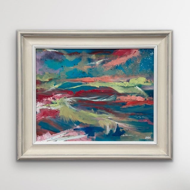 Pink & Turquoise Abstract Expressionist Painting by Contemporary British Artist 2025 For Sale - Image 11 of 18
