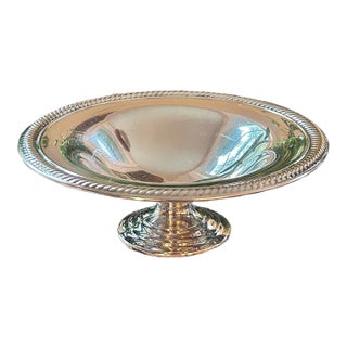 Vintage Wm Rogers Silver Plate Pedestal Dish With Gadroon Trim For Sale