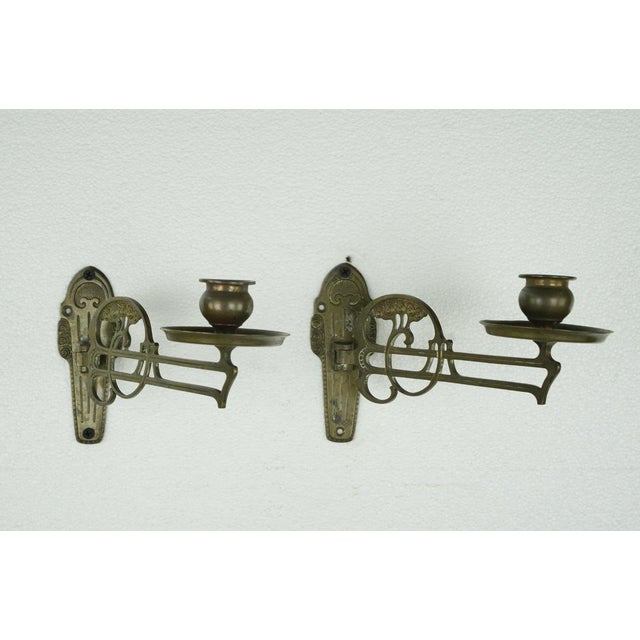 Art Nouveau Pair of Antique Art Nouveau Candle Holder Piano Sconces For Sale - Image 3 of 11