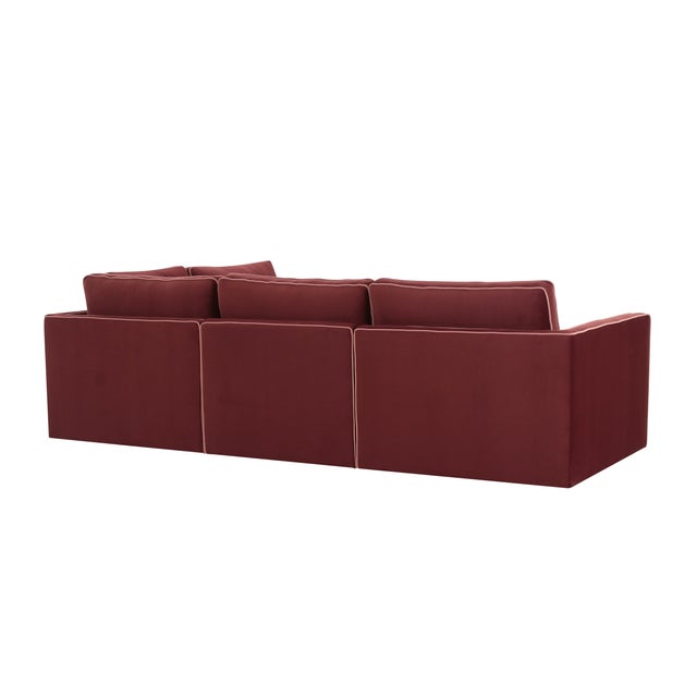2020s Willow Berry Red with Mauve Piping Modular 5-Piece Performance Velvet RAF Sectional For Sale - Image 5 of 6