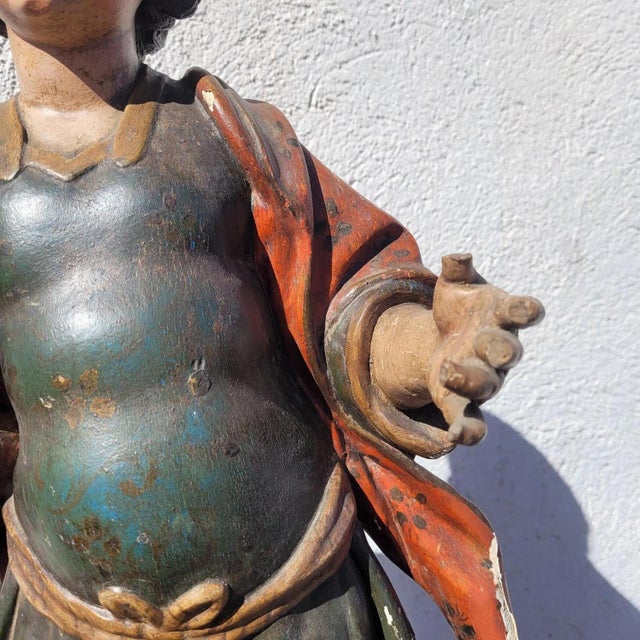 Polychrome Carved Saint Statues, 17th Century, Wood For Sale - Image 4 of 18