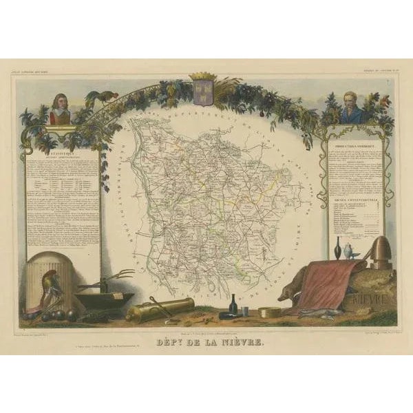 Antique Map of the Department of Nièvre For Sale - Image 3 of 6