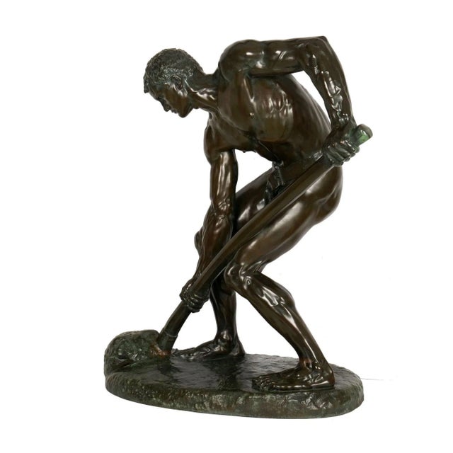 Bronze sculpture model of "A La Terre!" (1890) after Alfred Boucher Signed to naturalistic base "A. Boucher", inscribed...