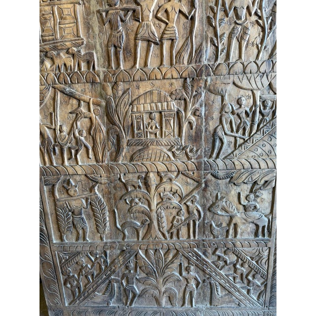 Antique Tribal Indian Hand-Carved Wood Door Panel – Rustic Architectural Wall Art For Sale In Orlando - Image 6 of 7