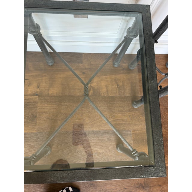 Vintage Postmodern Glass & Faux-Bamboo Iron Table Set | Coffee Table + Matching Side Tables For Sale - Image 11 of 12