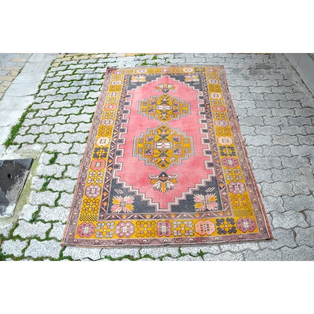 Vintage Pink Hand-Made Rug For Sale - Image 11 of 11