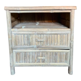 Mid 20th Century Split Bamboo Two-Drawer Nightstand For Sale