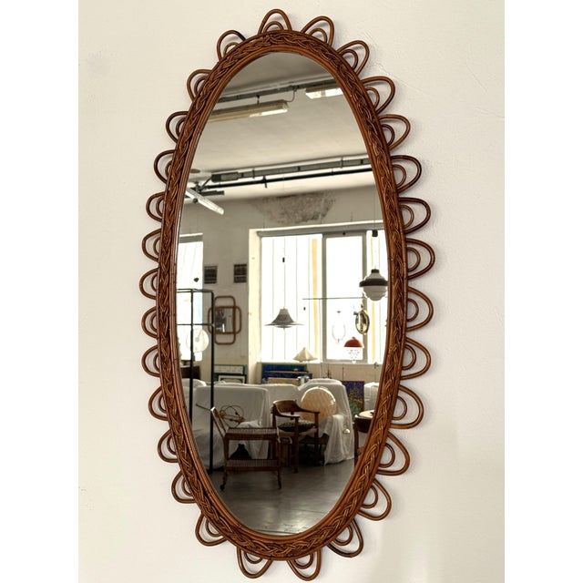 1960s Large Vintage Italian Organic Wall Mirror in Rattan and Bamboo, 1960s For Sale - Image 5 of 15