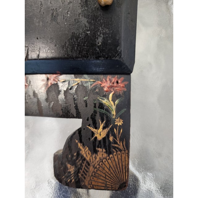 Black 19th C. Chinoiserie Ebonized Wall Sconces & Letter Pockets - A Pair For Sale - Image 8 of 17