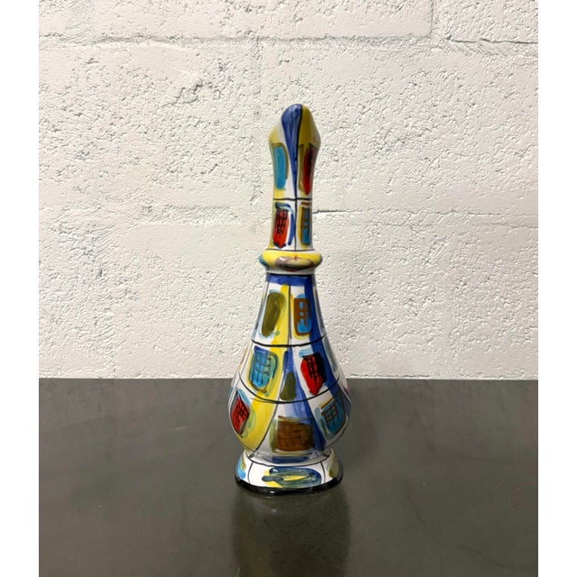 Blue Vintage Italian Hand-Painted Ceramic Decanter For Sale - Image 8 of 8