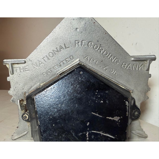 Rare Antique the National Dime Recording Bank Cast Iron Still Bank 1890's For Sale - Image 10 of 12