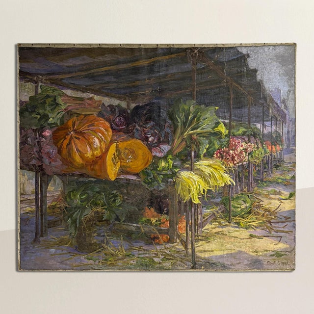 Nearly six and a half feet across and five feet tall, Camille Olvier’s nineteenth-century French market scene possesses...
