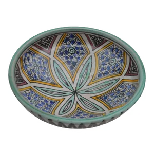 Vintage Orange & Teal Moorish Floral Ceramic Bowl
