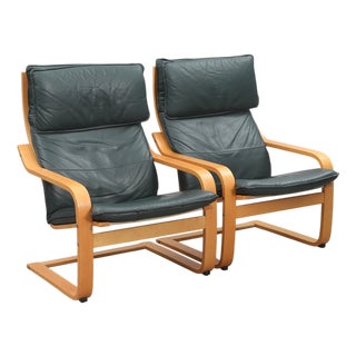 Points Armchairs in Birch and Leather Upholstery from Noboru Nakamura for Ikea, 1990s, Set of 2 For Sale