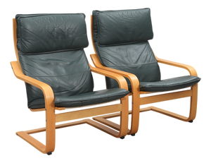 Points Armchairs in Birch and Leather Upholstery from Noboru Nakamura for Ikea, 1990s, Set of 2