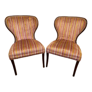 Pair of Vintage Upholstered Side Chairs With Sculpted Wood Frames, Mid-Century Style