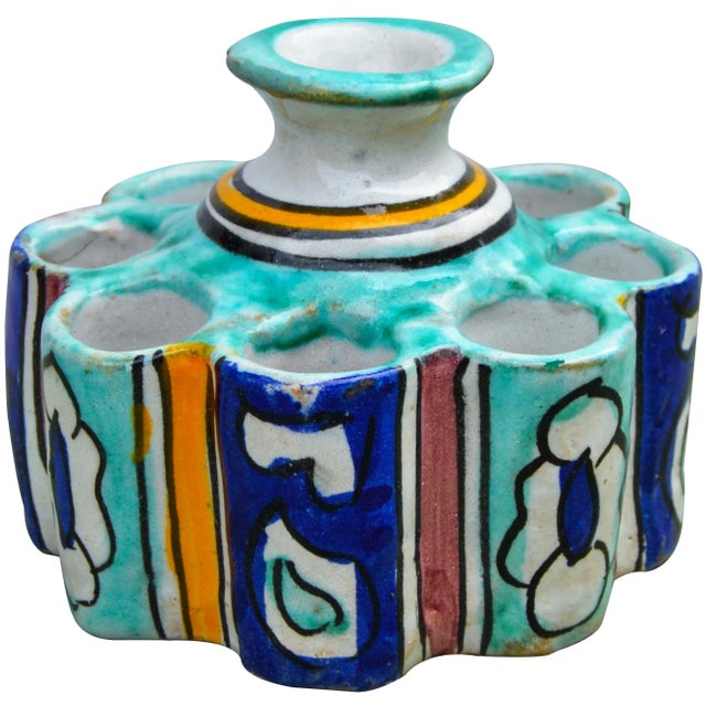 Late 20th Century Colorful Moroccan Ceramic Catchall For Sale - Image 5 of 9