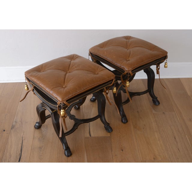 Neoclassical X-Frame Stools With Leather Cushions - A Pair For Sale - Image 17 of 17