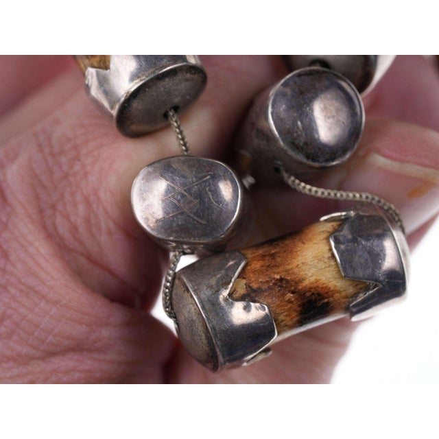 Early Native American Sterling and Deer Antler Necklace For Sale - Image 10 of 11