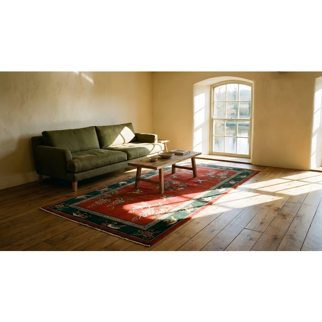 Wonderful Red Color and Unique Floral Antique Chinese Art Deco Rug For Sale - Image 14 of 15