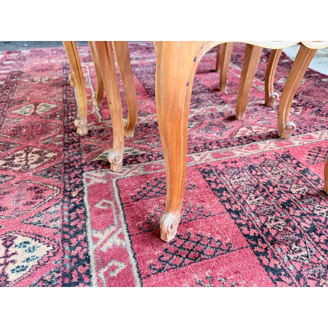 Tan Vintage Nesting Tables in Wood and Caning Under Glass, Set of 3 For Sale - Image 8 of 12