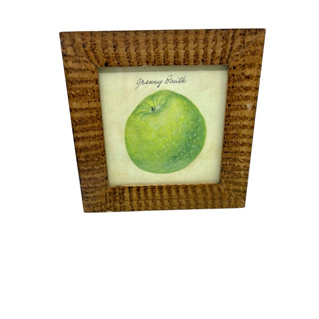Wood Vintage Apple Art Prints Framed Birdseye Maple Faux Painted Wood - A Set For Sale - Image 7 of 10