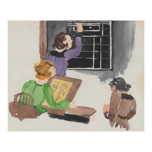 1932 Eunice Starkie School Room Watercolor