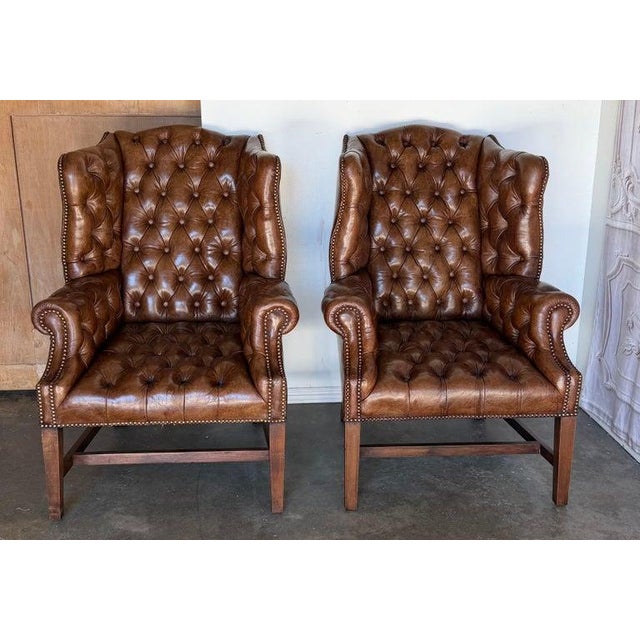 English Georgian Wingback Armchairs, Leather Upholstery, Circa 1940s For Sale - Image 3 of 17