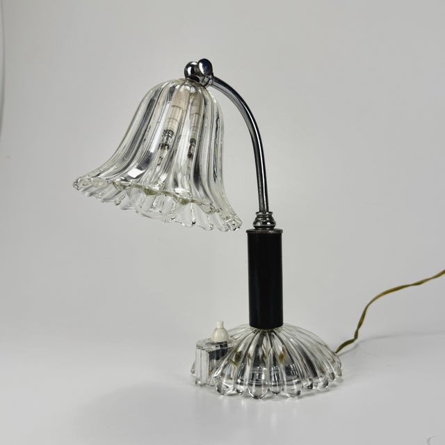 Metal Clear Murano Glass Table Lamp from Barovier & Toso, Italy, 1940s For Sale - Image 7 of 7