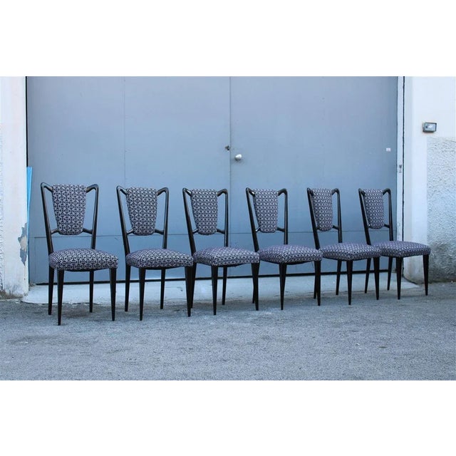 Borsani Style Italian Mahogany and Fabric Chairs, Set of 6 For Sale - Image 4 of 13