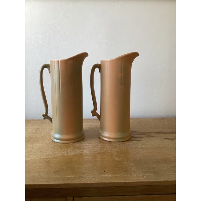 Weller Pottery Large Pink Floral Dogwood Blossom Pitcher Vases a Pair ...